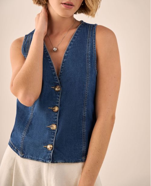 Chaleco Denim con Botones de Madera Natural