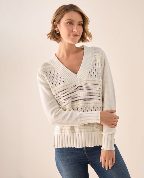 Suéter Tejido con Calados Decorativos