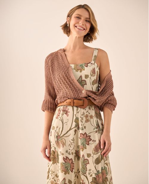 Cardigan Tejido Calado Café Ladrillo
