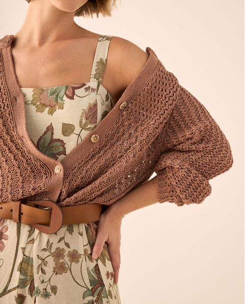 Cardigan Tejido Calado Café Ladrillo