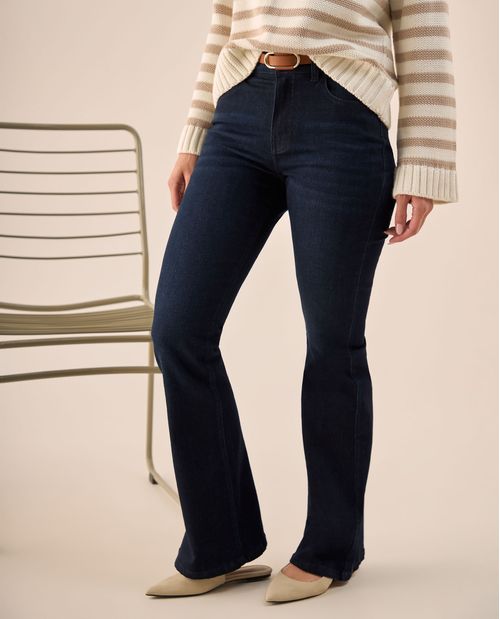 Jean Flare Azul Oscuro Tiro Alto