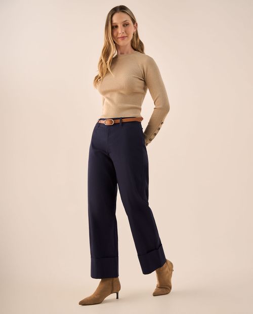 Pantalón Wide Leg con Dobladillo Amplio