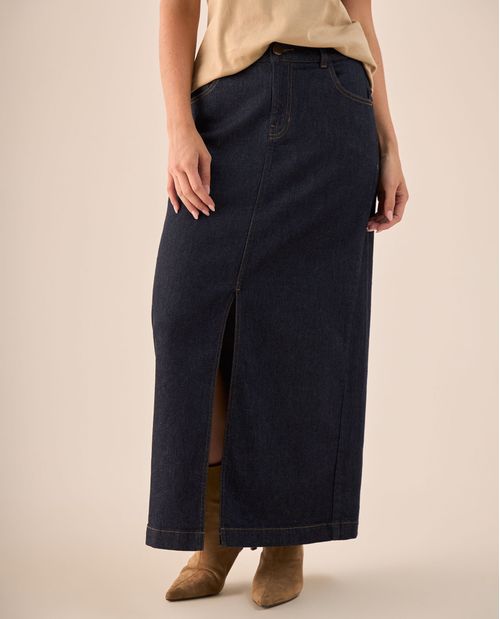 Falda Denim Larga Tiro Alto