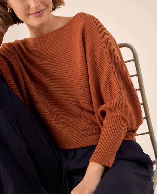 Suéter Tejido Acanalado Off-Shoulder