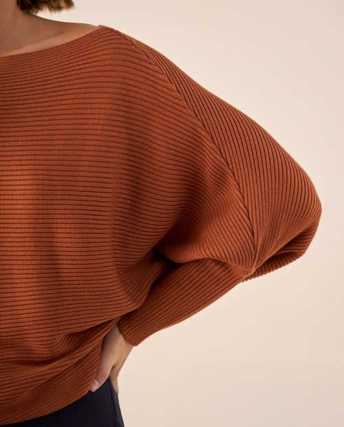Suéter Tejido Acanalado Off-Shoulder