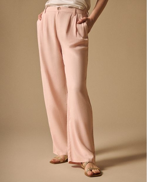 Pantalón Wide Leg Rosa con Pliegues Frontales