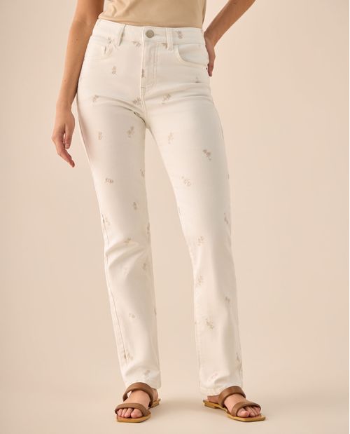 Jean Straight con Estampado Floral Delicado