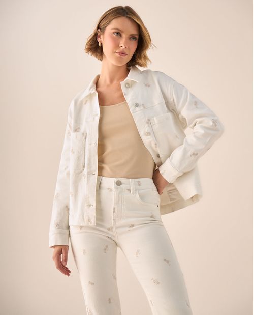 Chaqueta Crudo con Estampado Floral Sutil