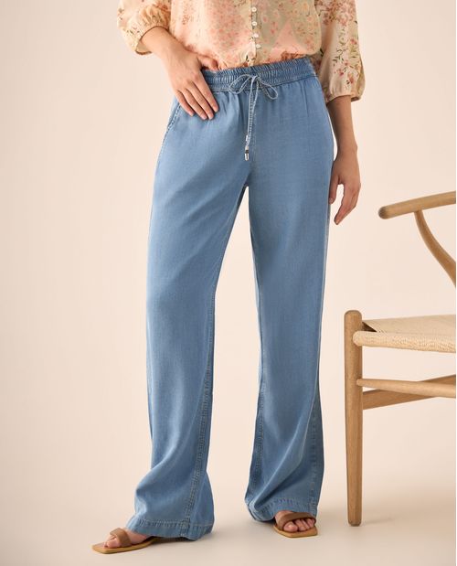 Jean Wide Leg Azul Claro con Cordón Ajustable