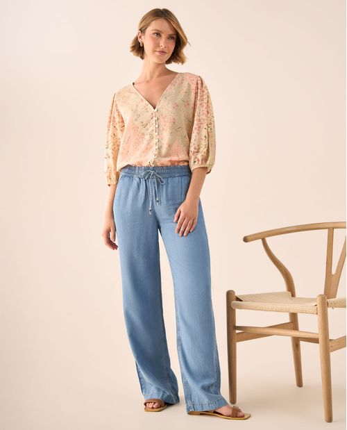 Jean Wide Leg Azul Claro con Cordón Ajustable