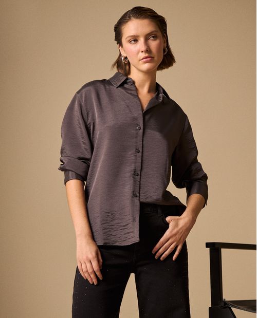 Camisa Gris Textura Premium Manga Larga