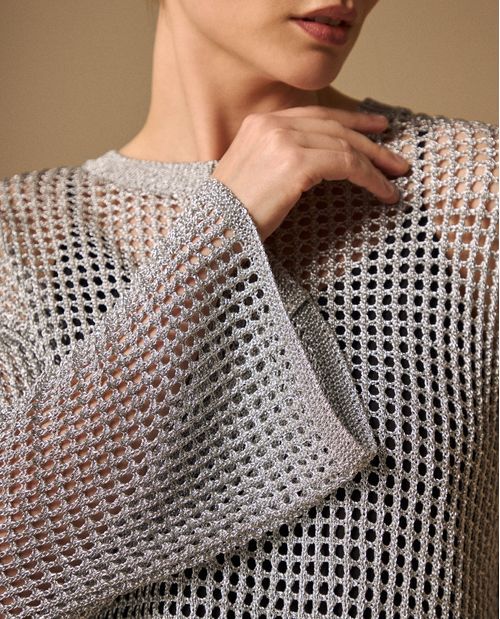 Suéter Tejido Calado Gris Plateado