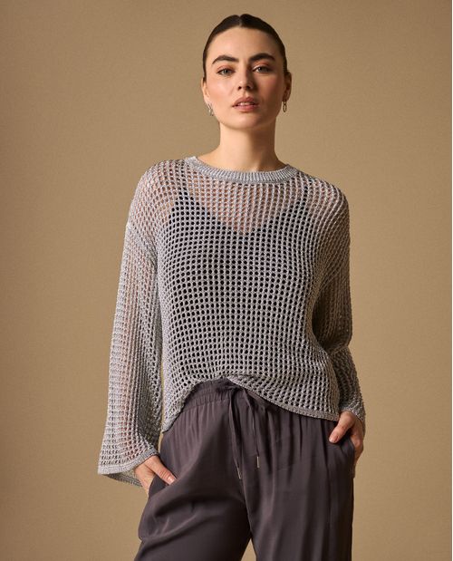 Suéter Tejido Calado Gris Plateado