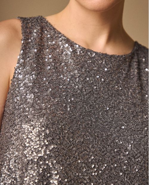 Blusa Lentejuelas Gris Plateado Sin Mangas