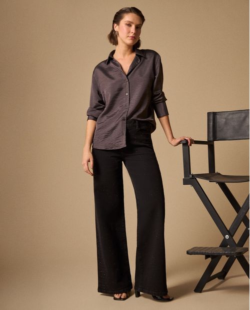 Jean Wide Leg Negro con Aplicaciones Brillantes