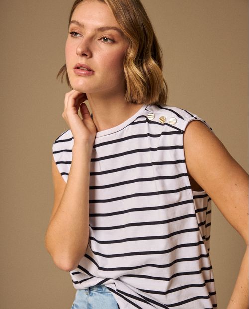 Camiseta Rayas con Botones Dorados