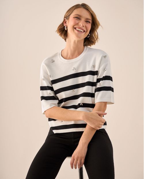 Camiseta Rayas con Aplicaciones Metálicas