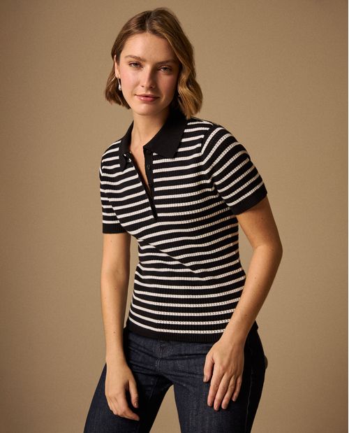 Camiseta Tejida Rayas Blancas y Negras