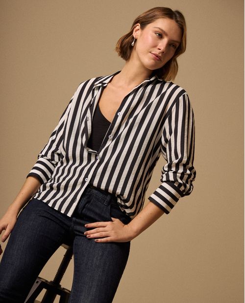 Camisa Rayas Blanco y Negro Manga Larga