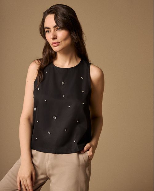 Blusa Negra con Aplicaciones Brillantes