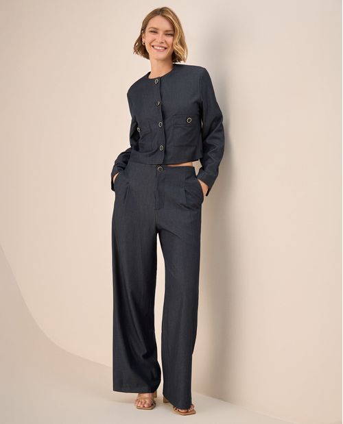 Pantalón Tiro Alto Azul Turco con Silueta Wide