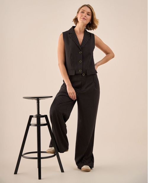 Pantalón Palazzo Negro Rayas Diplomáticas