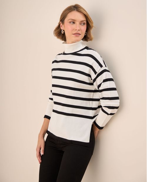 Suéter Rayas Cuello Alto Crudo