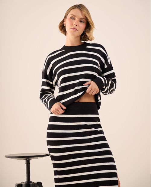 Suéter Tejido Rayas Negro y Blanco Oversized