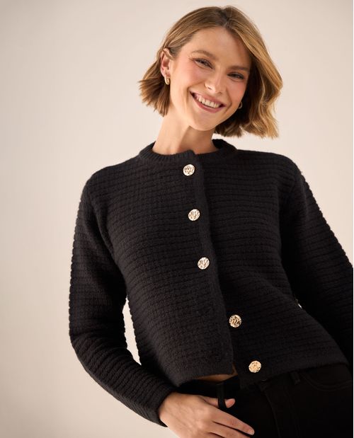 Cardigan con Textura Acanalada y Botones