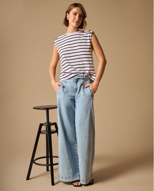Jean Wide Leg Azul Claro Tiro Alto