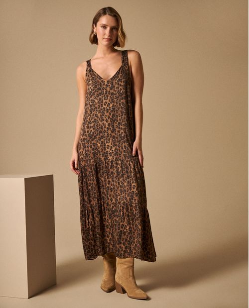 Vestido Largo Animal Print con Tirantes Cruzados