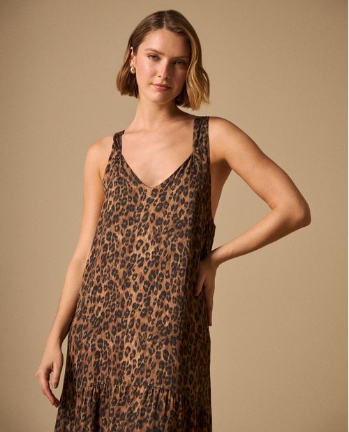 Vestido Largo Animal Print con Tirantes Cruzados