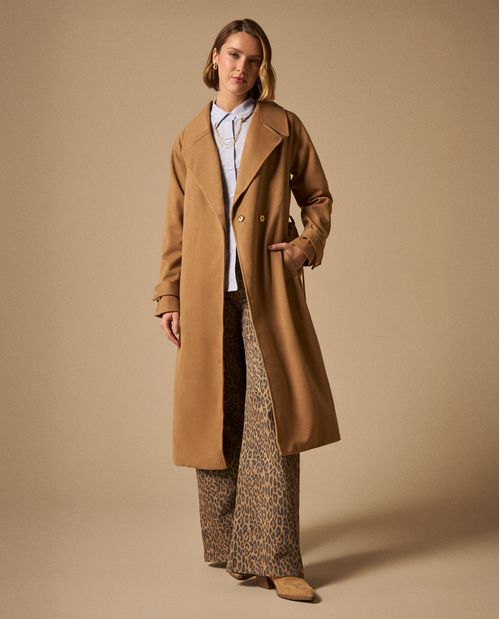 Gabardina Beige Cruzada con Cinturón