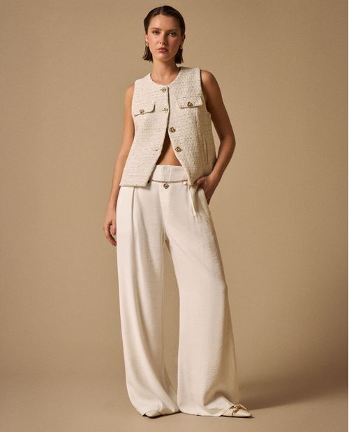 Pantalón Wide Leg con Cadena Dorada