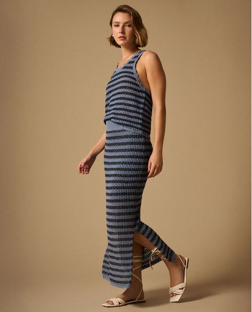 Falda Midi Rayas Azul con Lurex