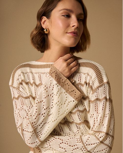 Suéter Tejido Calado con Rayas Contrastantes