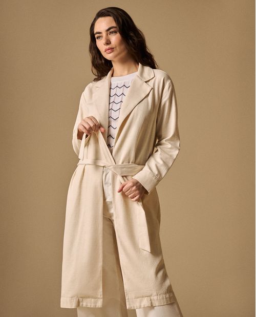 Chaqueta Larga con Cinturón Blanco Celaje