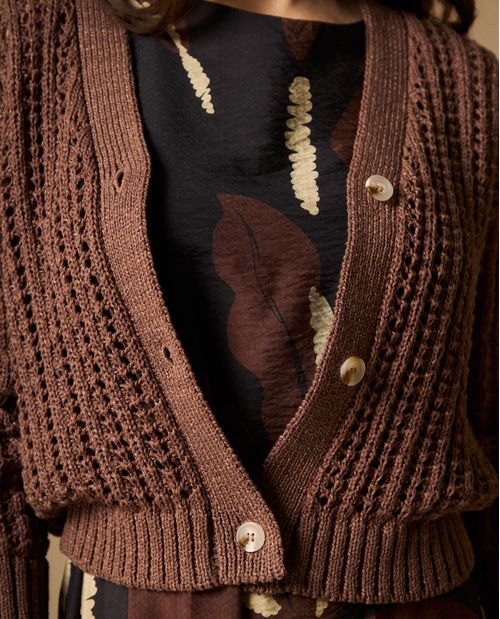 Cardigan Tejido Calado Marrón