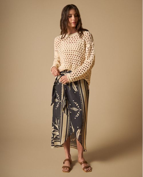 Falda midi envolvente con estampado paisley para mujer