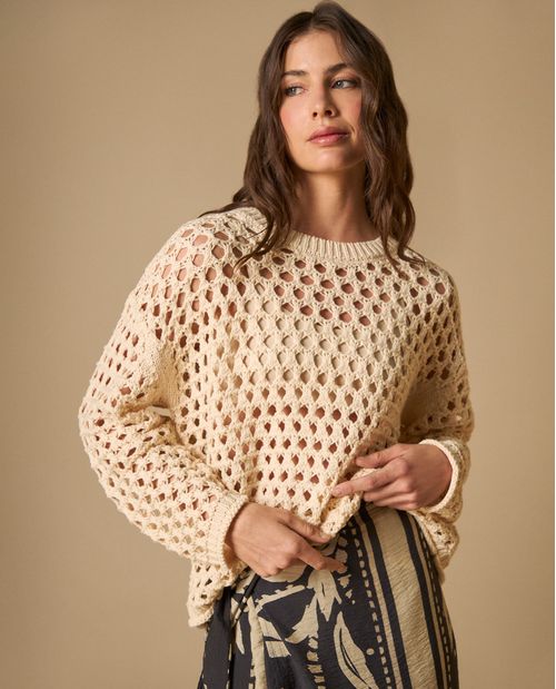 Suéter tejido con patrón calado geométrico para mujer