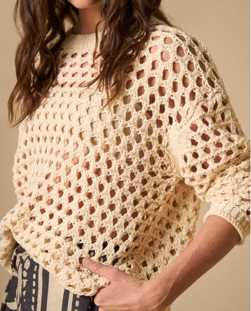 Suéter tejido con patrón calado geométrico para mujer