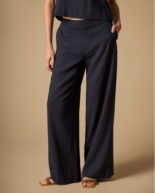 Pantalón pierna ancha cintura alta para mujer