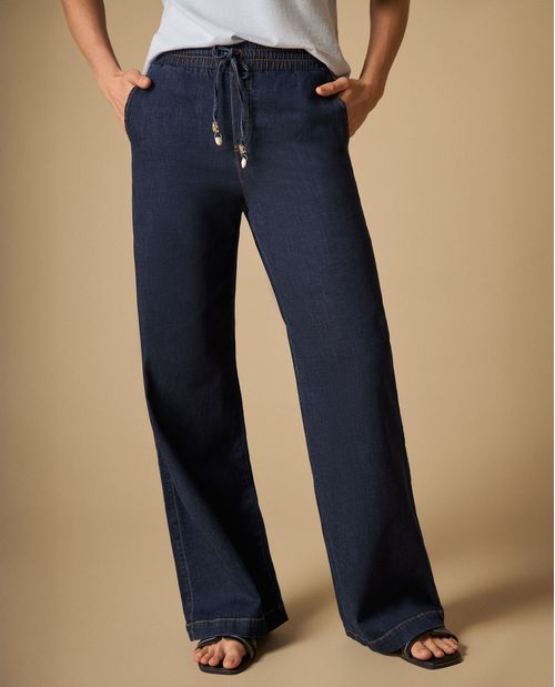Pantalón wide leg con cintura elástica para mujer