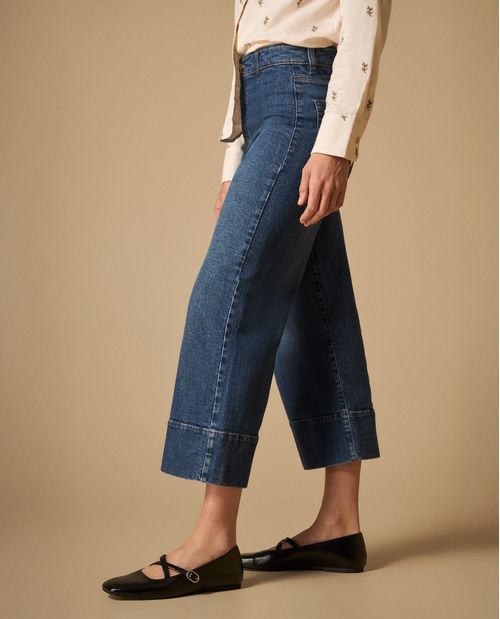 Jean culotte con dobladillo ancho para mujer