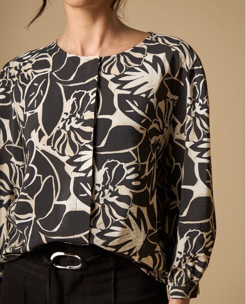 Camisa estampado floral cuello redondo para mujer