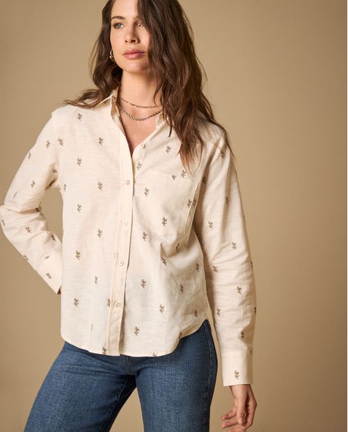 Camisa clásica con motivos botánicos bordados para mujer