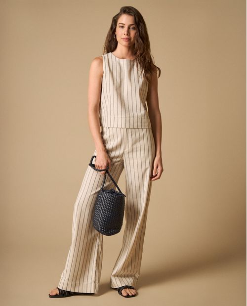 Pantalón wide leg con estampado de rayas para mujer