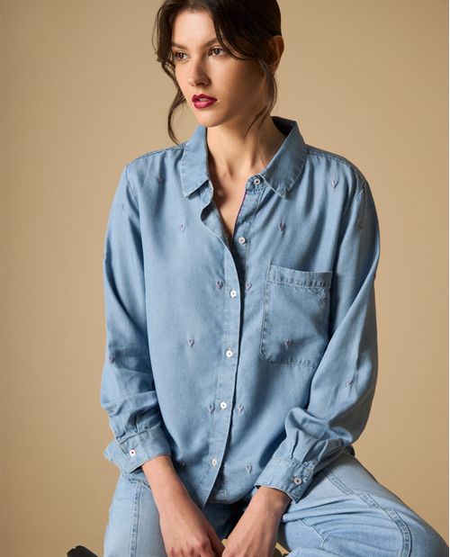 Camisa manga larga con estampado de puntos para mujer