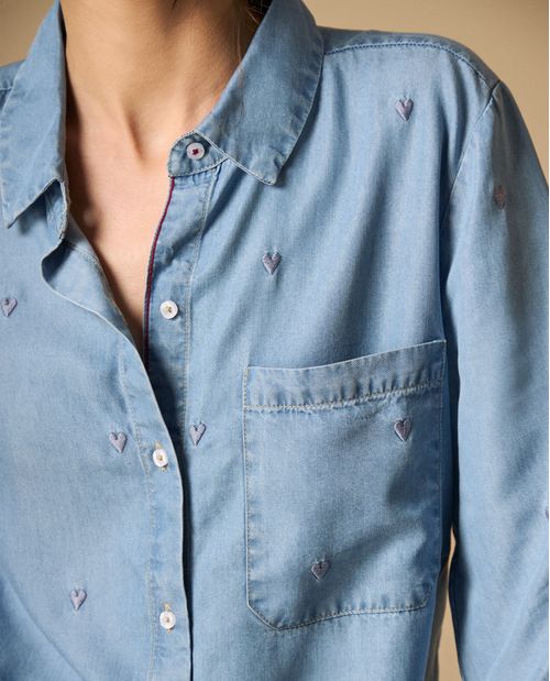 Camisa manga larga con estampado de puntos para mujer