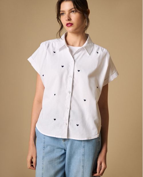 Camisa manga larga con estampado de corazones para mujer